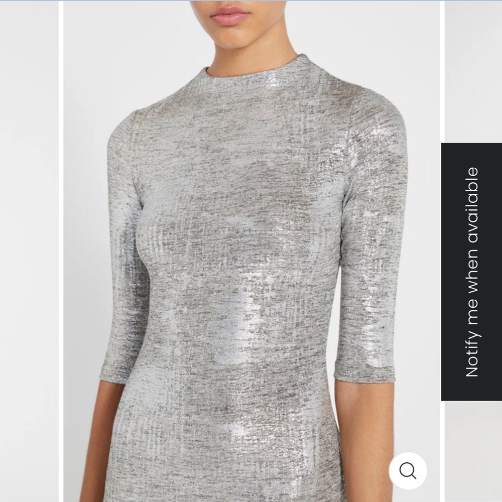 Alice + Olivia Delora Shimmering Fitted Mock Silver Midi Dress - Picture 2 of 12
